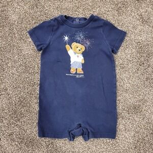 Ralph Lauren Polo Bear Navy Blue Fireworks Cotton Romper Boys 6M